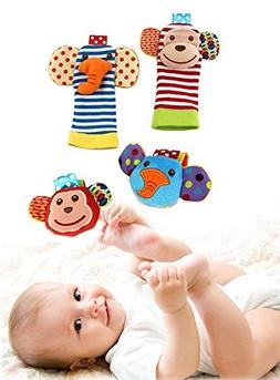 Happy Monkey Baby Wrist Rattles and Foot Finders Set include